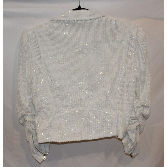 Generation‎ Love Robin Sequined Moto Jacket Zip Up Long White XS $395 - Picture 8 of 8